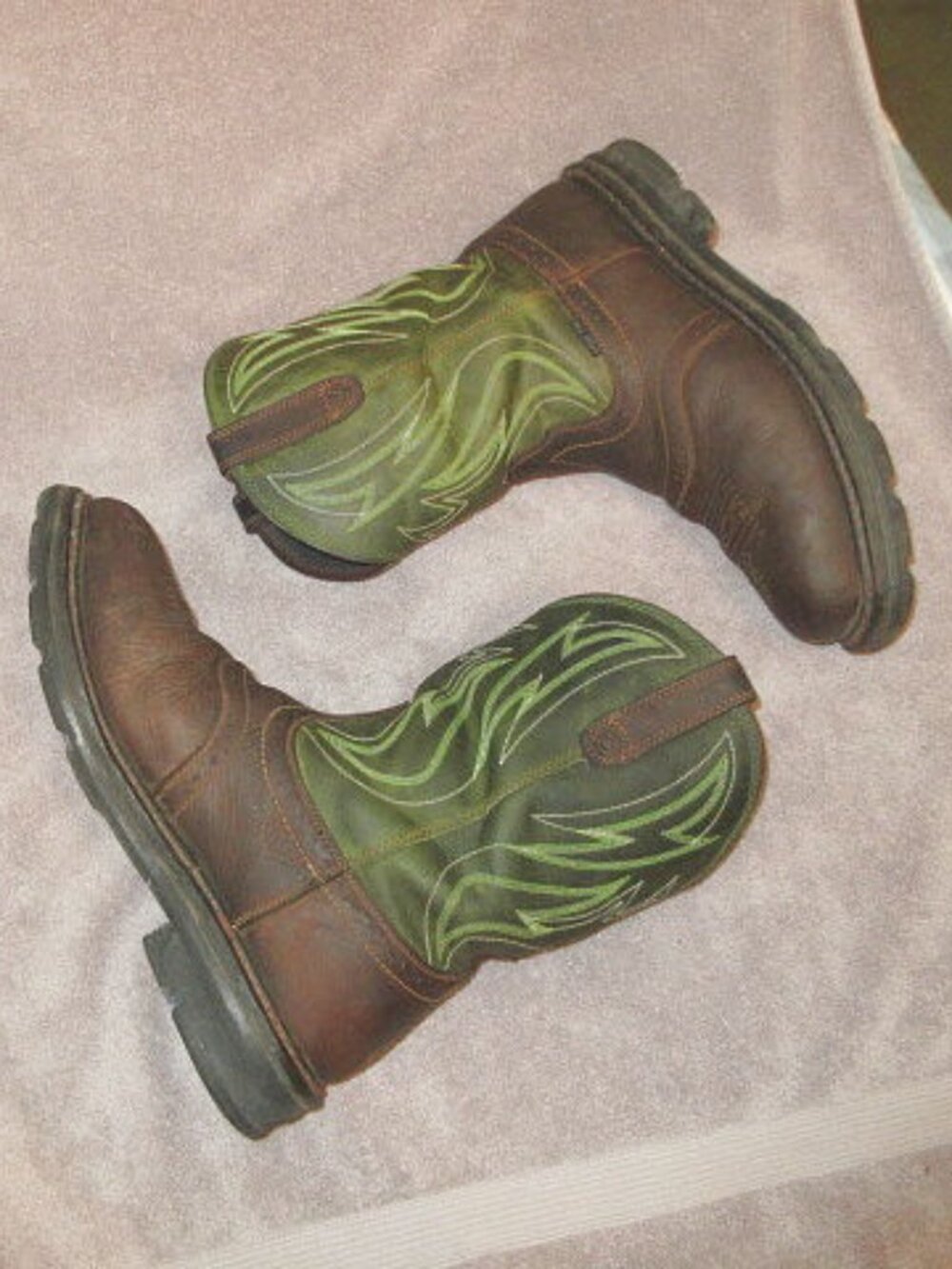 Ariat Sierra Shock Shield Steel Toe Work Boots Mens 12 D Green Leather Western